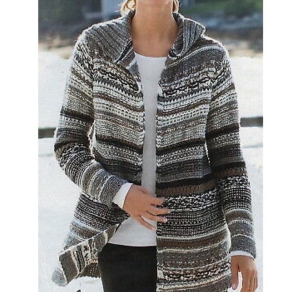J JILL Women's chunky multi Striped Knit shawl cardigan wool alpaca size XL